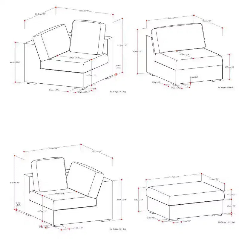 WyndenHall Marlee Divano 3 posti e Pouf Grigio Nuvola