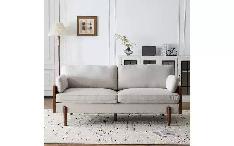 Christopher Knight Home Ella, divano moderno a 3 posti imbottito, struttura in legno da 182 cm con cuscini decorativi, beige