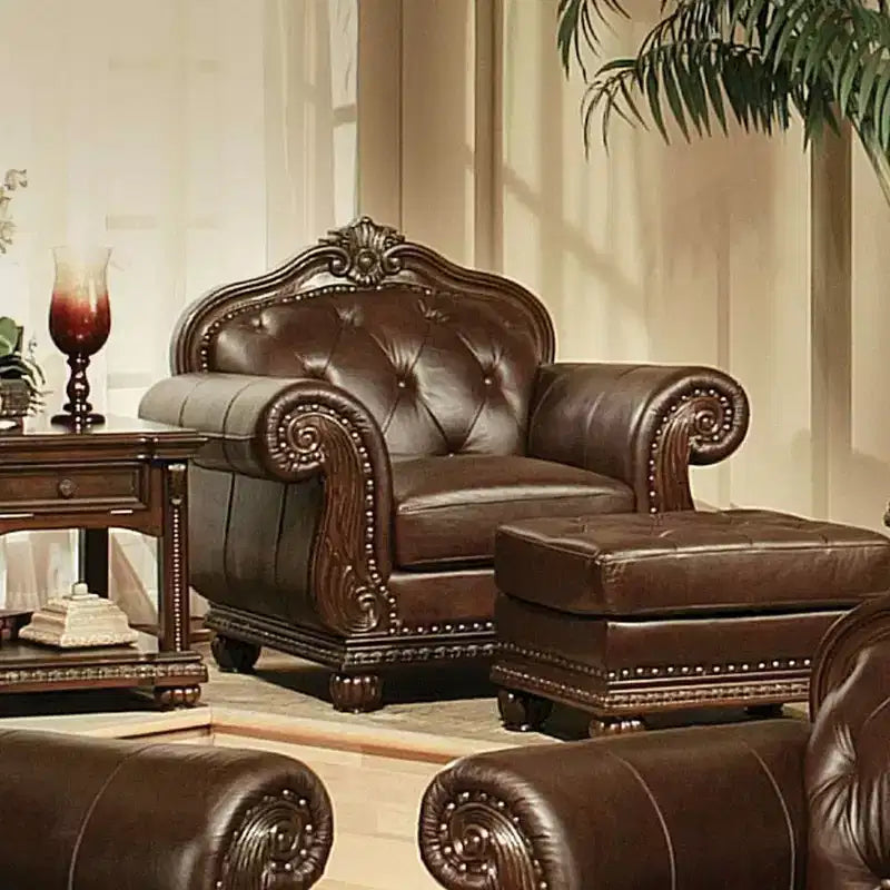 Poltrona Anondale in pelle pieno fiore Acme Furniture, Espresso/Ciliegio