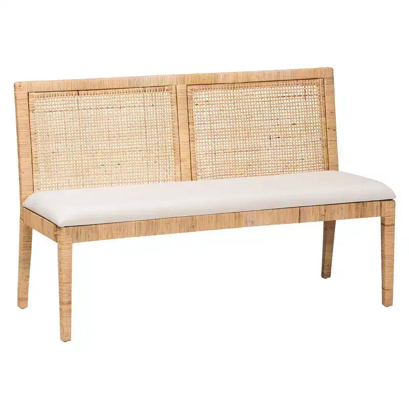 2 pz Panca a divanetto in rattan, miele chiaro/bianco: tappezzeria in poliestere, struttura in compensato