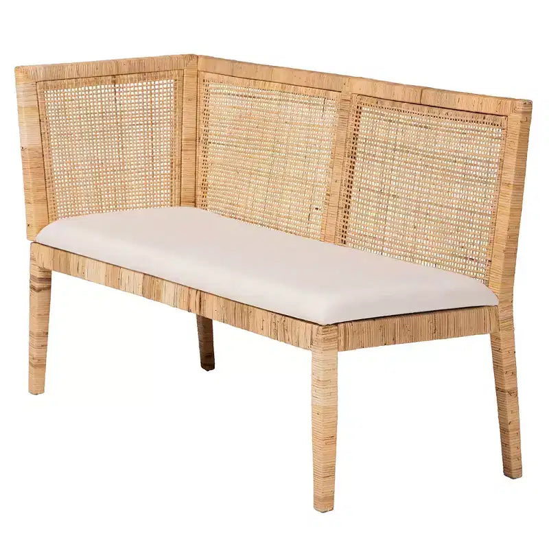 2 pz Panca a divanetto in rattan, miele chiaro/bianco: tappezzeria in poliestere, struttura in compensato