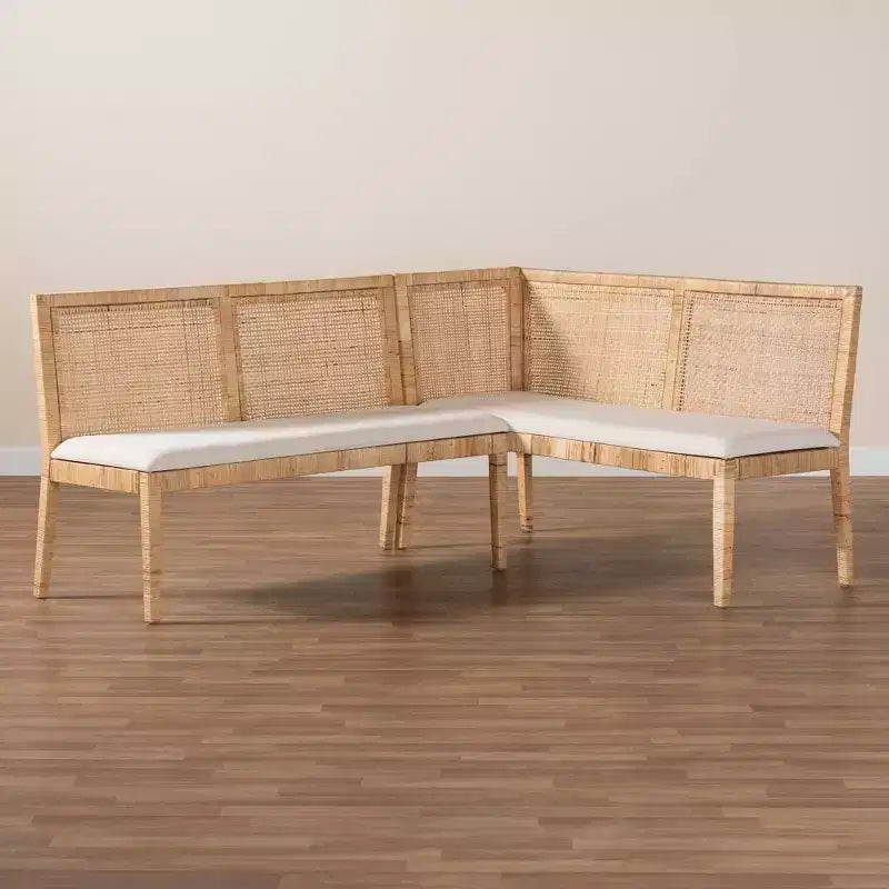 2 pz Panca a divanetto in rattan, miele chiaro/bianco: tappezzeria in poliestere, struttura in compensato