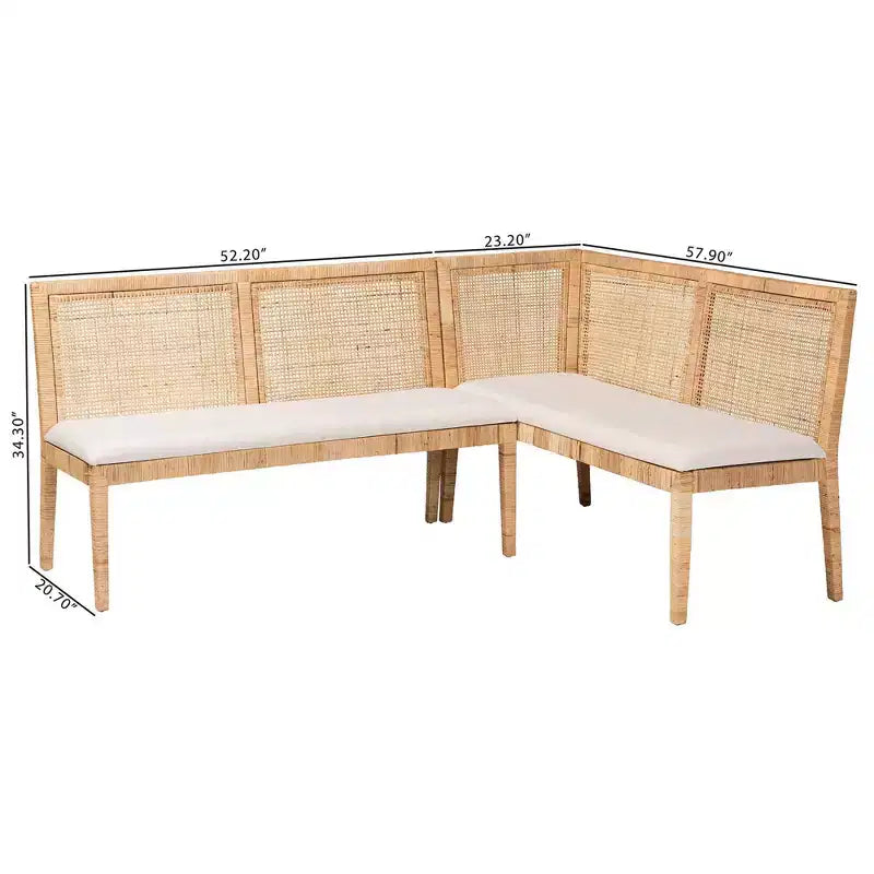 2 pz Panca a divanetto in rattan, miele chiaro/bianco: tappezzeria in poliestere, struttura in compensato