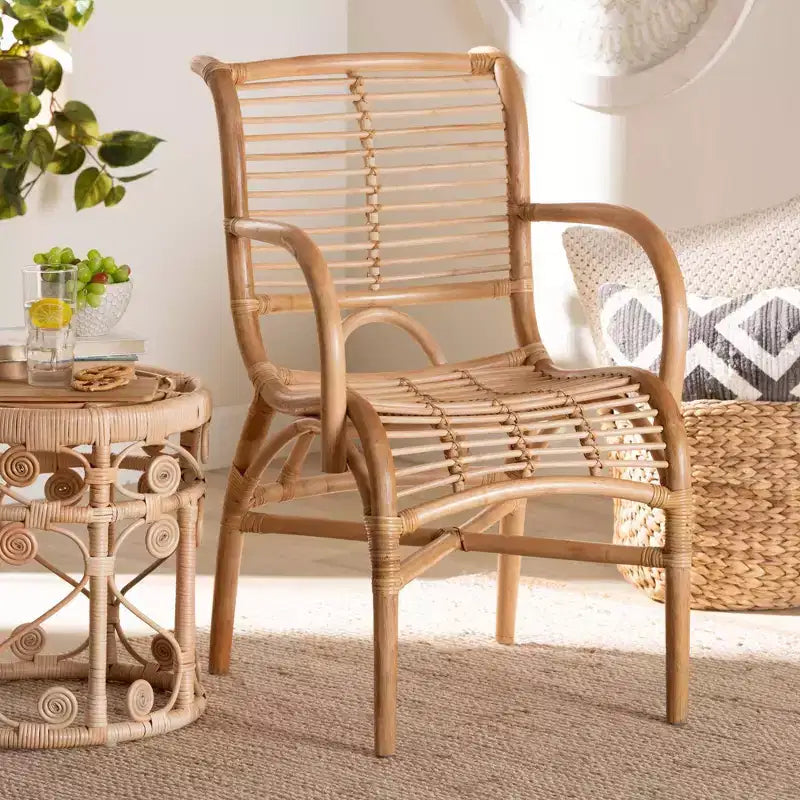 Bali & Pari Seminyak Poltrona Lounger in Rattan Naturale Marrone: Accento per Interni in Vimini, Senza Girello