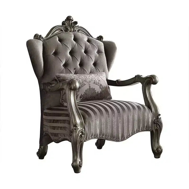 Poltrona Versailles con 1 cuscino in velluto/finitura platino anticato - Acme Furniture