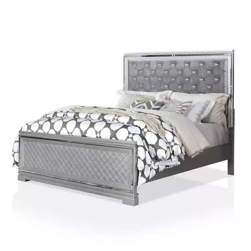 Set Letto Matrimoniale Queen Tenaya 3 Pezzi con 2 Comodini Argento/Grigio - HOMES: Inside + Out
