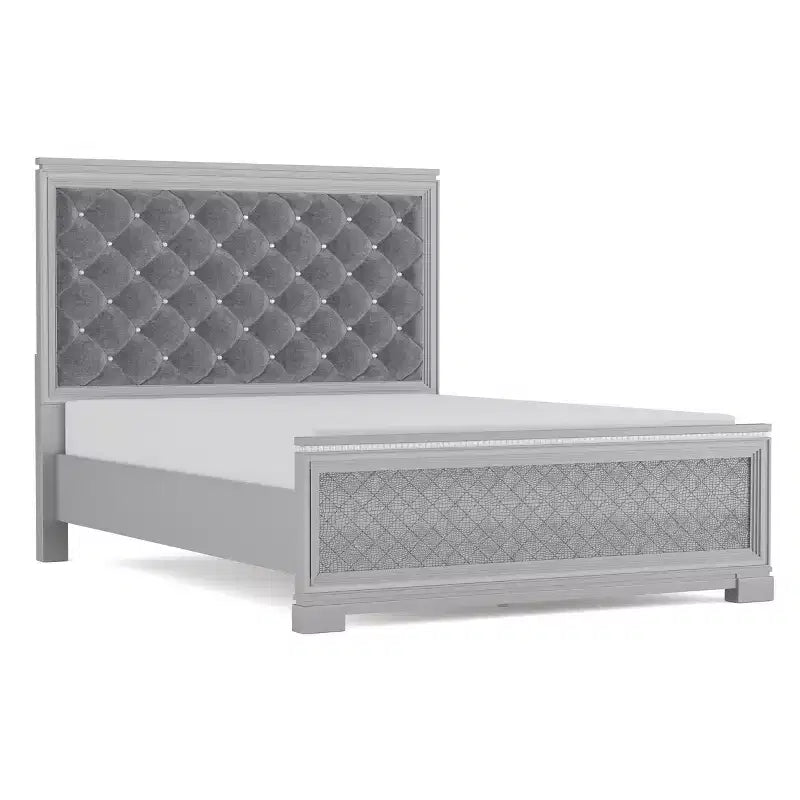 Set Letto Matrimoniale Queen Tenaya 3 Pezzi con 2 Comodini Argento/Grigio - HOMES: Inside + Out