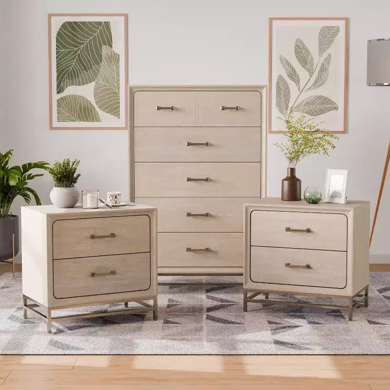HOMES: Inside + Out Set Comodino e Cassettiera 3 pz Neovesi Wood Quercia Boho