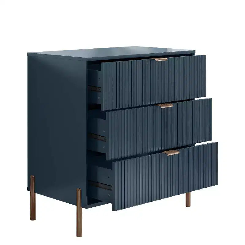 Festivo 3 pezzi Comodini moderni di design a 3 cassetti e comò a 3 cassetti blu scuro