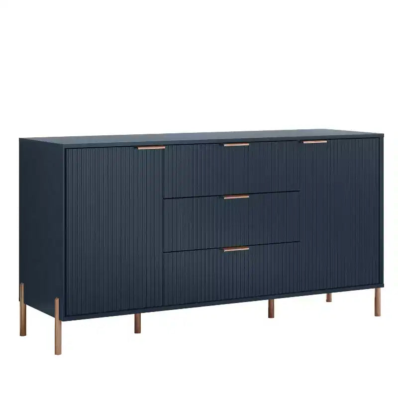 Festivo 3 pezzi Comodini moderni di design a 3 cassetti e comò a 3 cassetti blu scuro