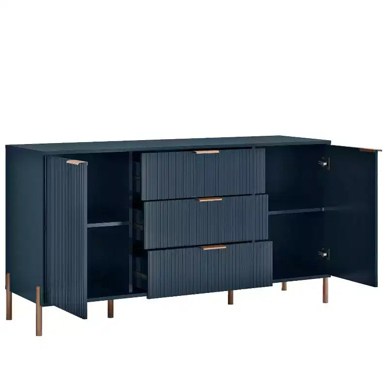 Festivo 3 pezzi Comodini moderni di design a 3 cassetti e comò a 3 cassetti blu scuro