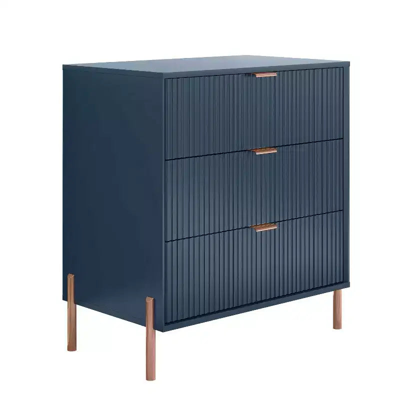 Festivo 3 pezzi Comodini moderni di design a 3 cassetti e comò a 3 cassetti blu scuro