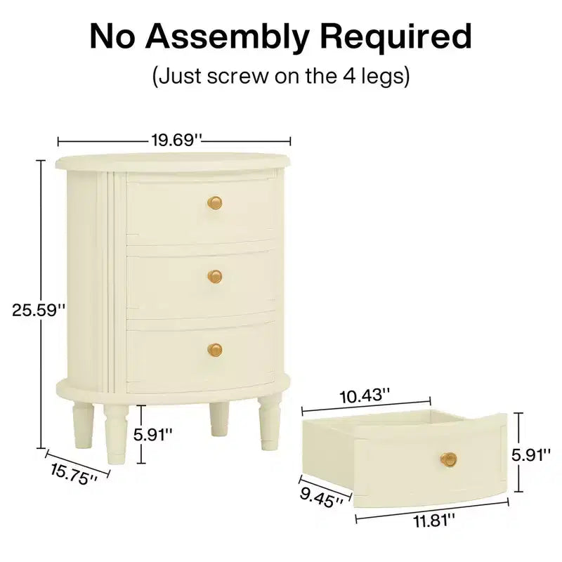 Comodino LITTLE TREE a 3 cassetti completamente assemblato, colore bianco
