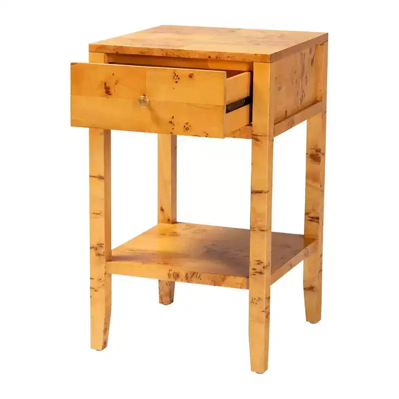 bali & pari Ghina Wood Comodino 1 Cassetto Radica di Pioppo Chiaro