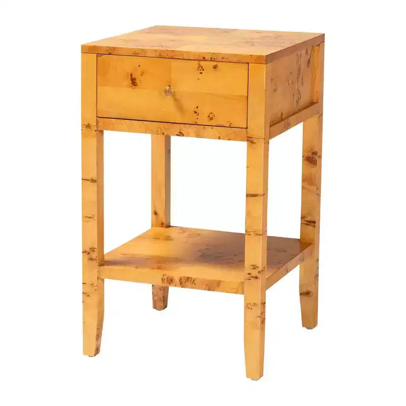bali & pari Ghina Wood Comodino 1 Cassetto Radica di Pioppo Chiaro