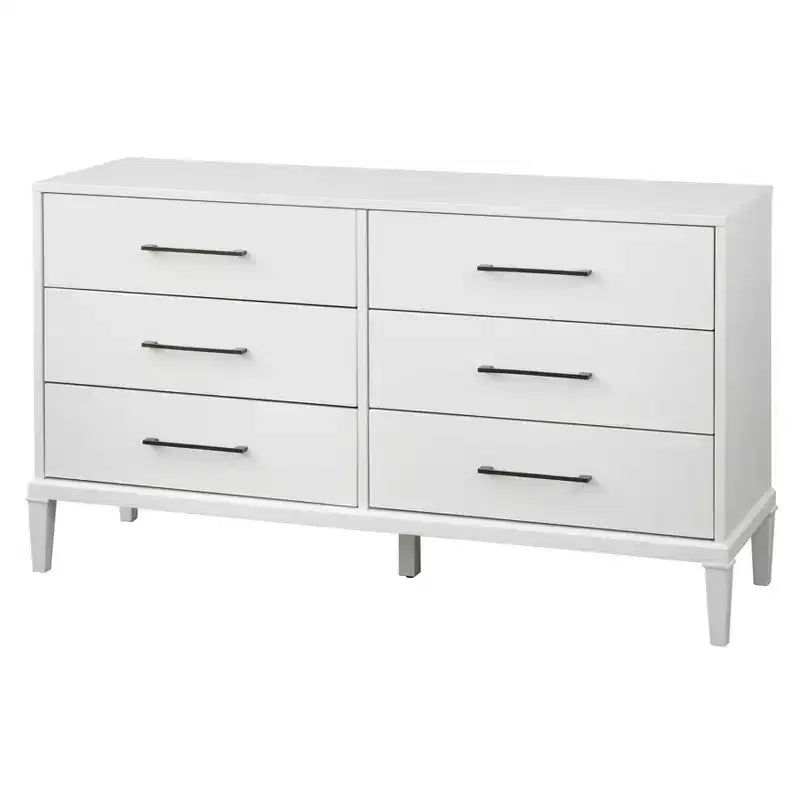 Lifestorey Cassettiera a 6 cassetti Sussex Bianca: Gambe in legno massello di gomma, MDF, stile moderno rustico