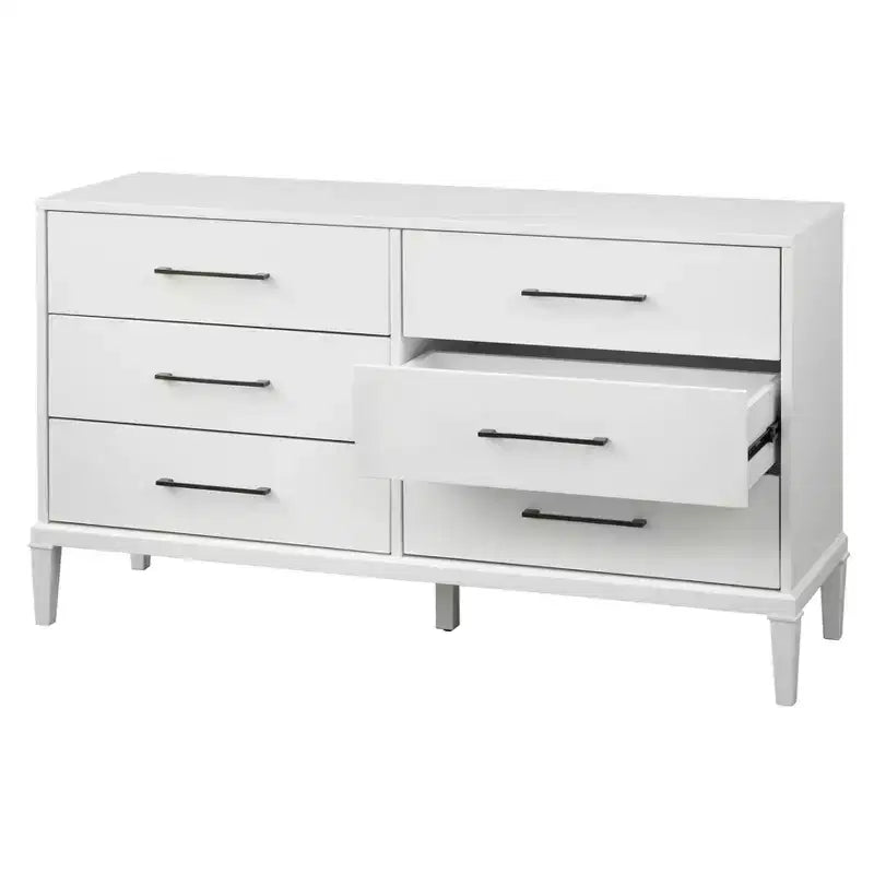 Lifestorey Cassettiera a 6 cassetti Sussex Bianca: Gambe in legno massello di gomma, MDF, stile moderno rustico