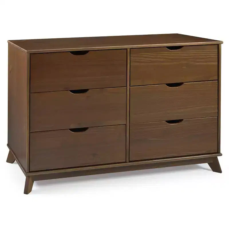 Cassettiera a 6 cassetti Powell Pensy in legno massiccio, stile Mid-Century Modern, noce: Mobile contenitore per camera da letto, struttura in pino, guide in metallo