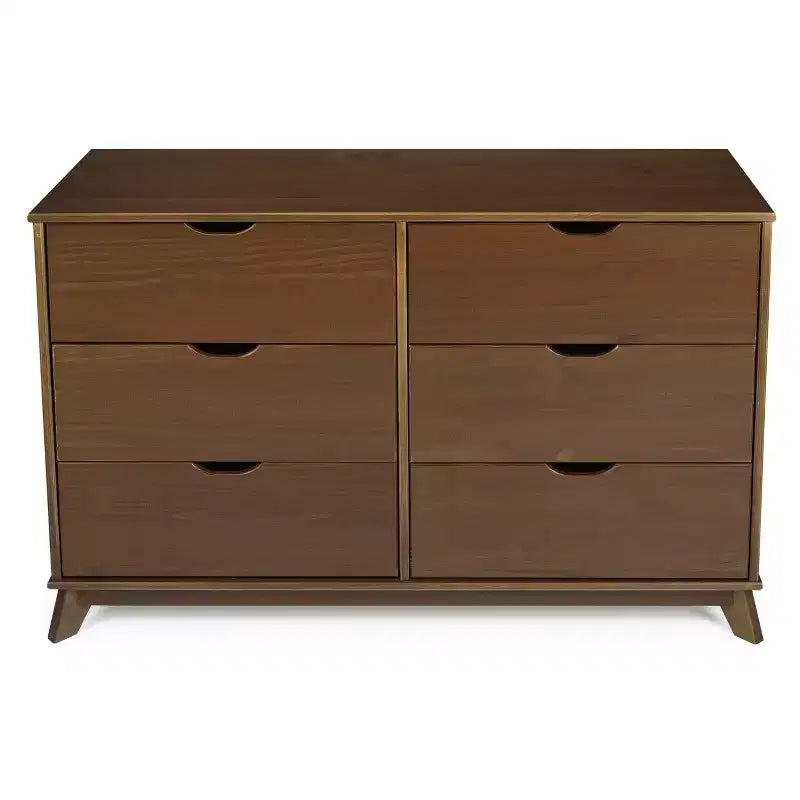 Cassettiera a 6 cassetti Powell Pensy in legno massiccio, stile Mid-Century Modern, noce: Mobile contenitore per camera da letto, struttura in pino, guide in metallo