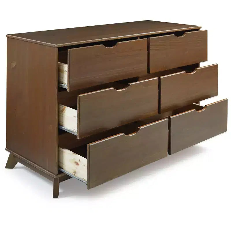 Cassettiera a 6 cassetti Powell Pensy in legno massiccio, stile Mid-Century Modern, noce: Mobile contenitore per camera da letto, struttura in pino, guide in metallo