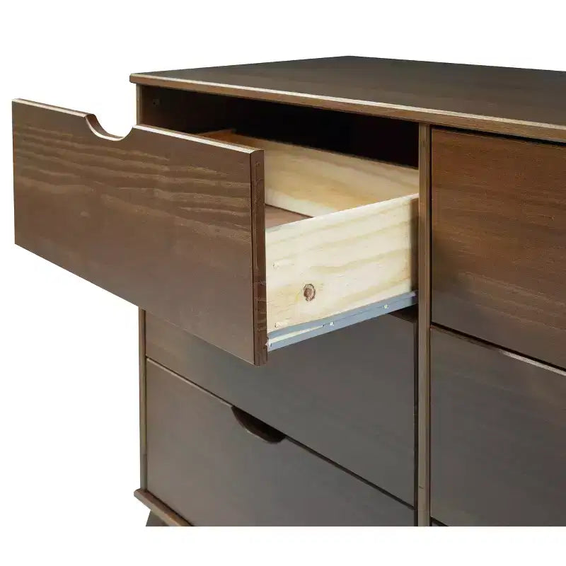 Cassettiera a 6 cassetti Powell Pensy in legno massiccio, stile Mid-Century Modern, noce: Mobile contenitore per camera da letto, struttura in pino, guide in metallo