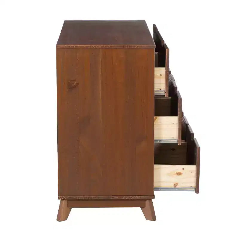 Cassettiera a 6 cassetti Powell Pensy in legno massiccio, stile Mid-Century Modern, noce: Mobile contenitore per camera da letto, struttura in pino, guide in metallo