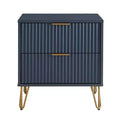 Manhattan Comfort Dumbo 2 Drawer Nightstand Midnight Blue: Modern MDF Bedside Furniture with Metal Glides