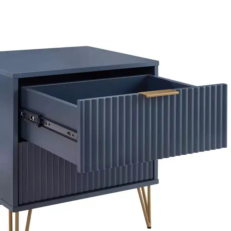 Manhattan Comfort Dumbo Comodino a 2 Cassetti Blu Notte: Mobile da Comodino Moderno in MDF con Guide Metalliche