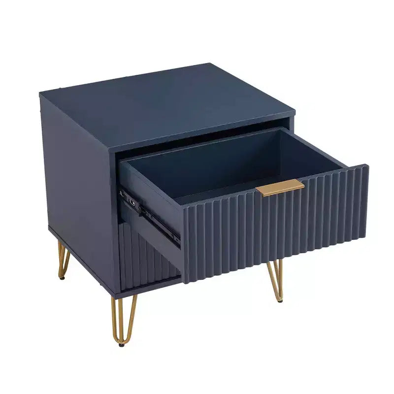 Manhattan Comfort Dumbo Comodino a 2 Cassetti Blu Notte: Mobile da Comodino Moderno in MDF con Guide Metalliche