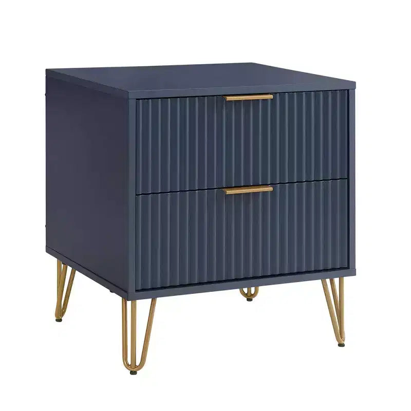 Manhattan Comfort Dumbo Comodino a 2 Cassetti Blu Notte: Mobile da Comodino Moderno in MDF con Guide Metalliche