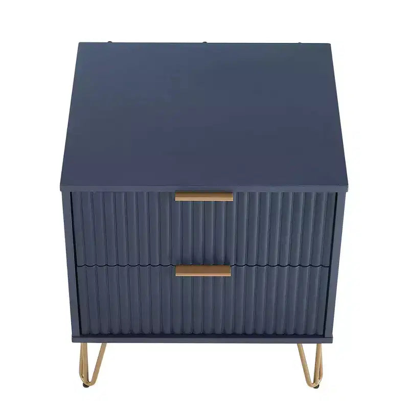 Manhattan Comfort Dumbo Comodino a 2 Cassetti Blu Notte: Mobile da Comodino Moderno in MDF con Guide Metalliche