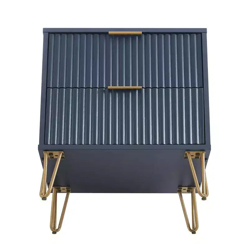 Manhattan Comfort Dumbo Comodino a 2 Cassetti Blu Notte: Mobile da Comodino Moderno in MDF con Guide Metalliche