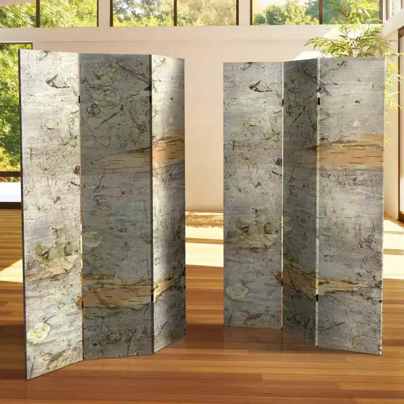Divisorio per ambiente in tela bifacciale grigio, motivo "Bosco pallido", 15 cm - Oriental Furniture