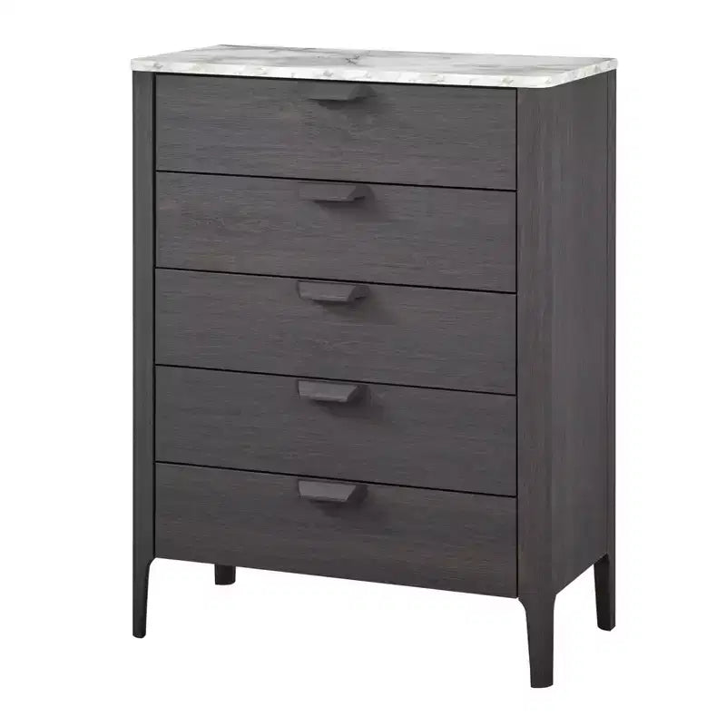 Buylateral Keely Comò moderno a 5 cassetti con piano in finto marmo grigio carbone: Mid-Century Modern, Mobile contenitore per camera da letto, Piano in finto marmo