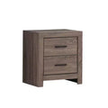 Benzara 2 Drawer Nightstand with Metal Bar Pulls Brown: Sturdy Particle Board Bedside Storage