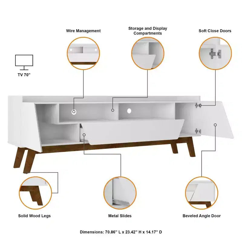 Marcus Mobile TV con 4 Ripiani per TV fino a 70" con Centro di Intrattenimento e Consolle Multimediale - Manhattan Comfort