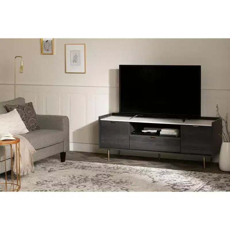 Mobile TV South Shore Hype per TV fino a 75", rovere grigio/finto marmo di Carrara: Truciolare laminato, Ripiani portaoggetti