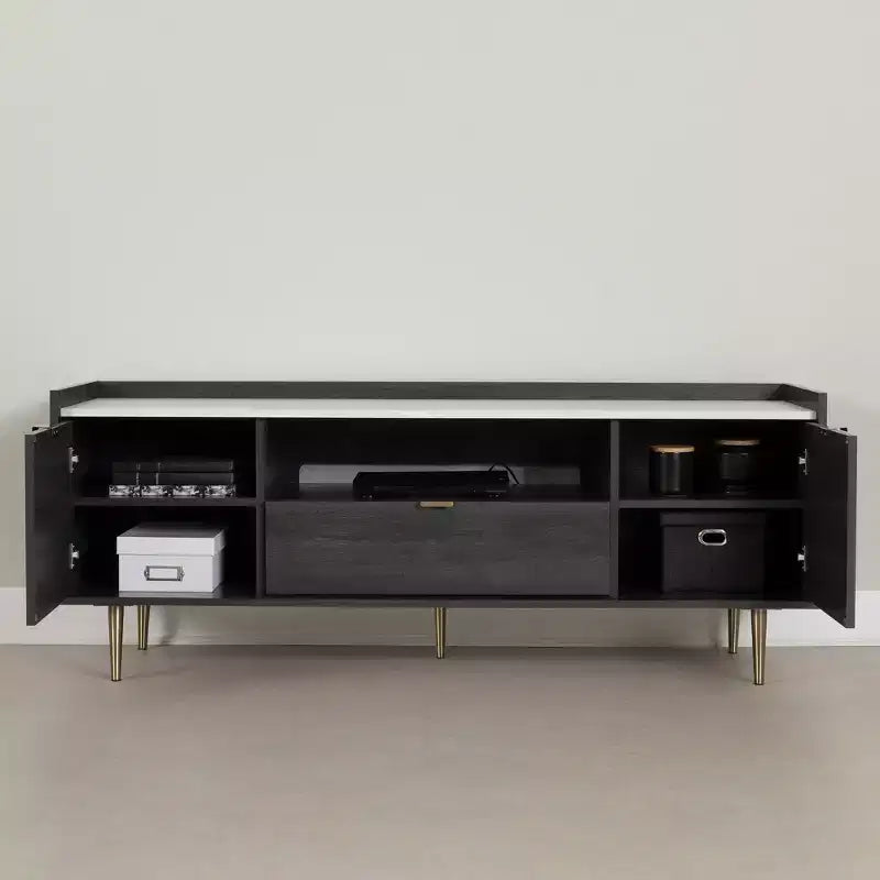 Mobile TV South Shore Hype per TV fino a 75", rovere grigio/finto marmo di Carrara: Truciolare laminato, Ripiani portaoggetti