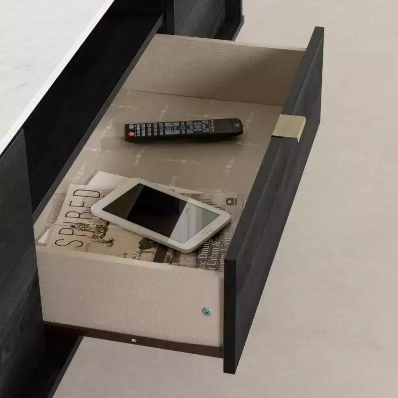 Mobile TV South Shore Hype per TV fino a 75", rovere grigio/finto marmo di Carrara: Truciolare laminato, Ripiani portaoggetti