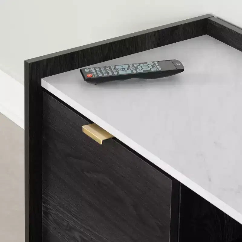 Mobile TV South Shore Hype per TV fino a 75", rovere grigio/finto marmo di Carrara: Truciolare laminato, Ripiani portaoggetti