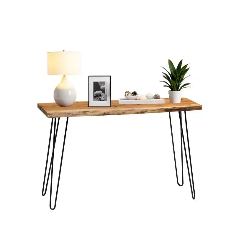Alaterre Furniture Hairpin Natural Brown Live Edge Media Console Table Metal And Wood