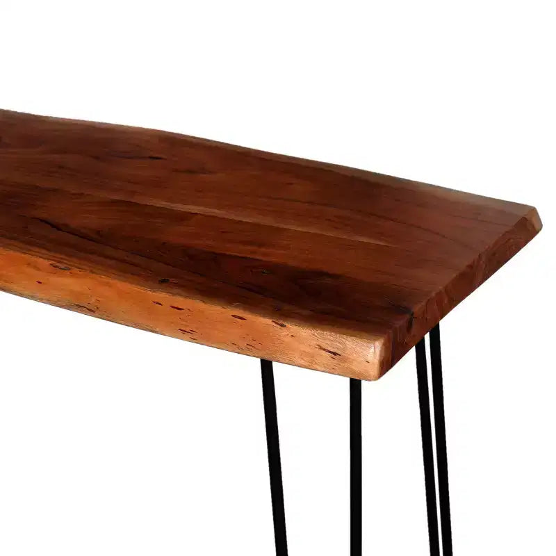 Consolle Tavolo Porta TV Alaterre Furniture Hairpin Naturale Marrone Bordo Vivo in Metallo e Legno