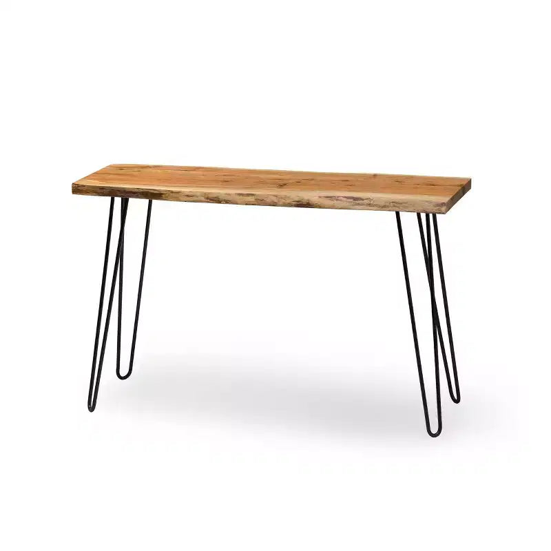 Consolle Tavolo Porta TV Alaterre Furniture Hairpin Naturale Marrone Bordo Vivo in Metallo e Legno