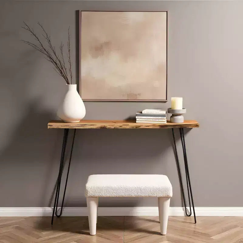 Consolle Tavolo Porta TV Alaterre Furniture Hairpin Naturale Marrone Bordo Vivo in Metallo e Legno