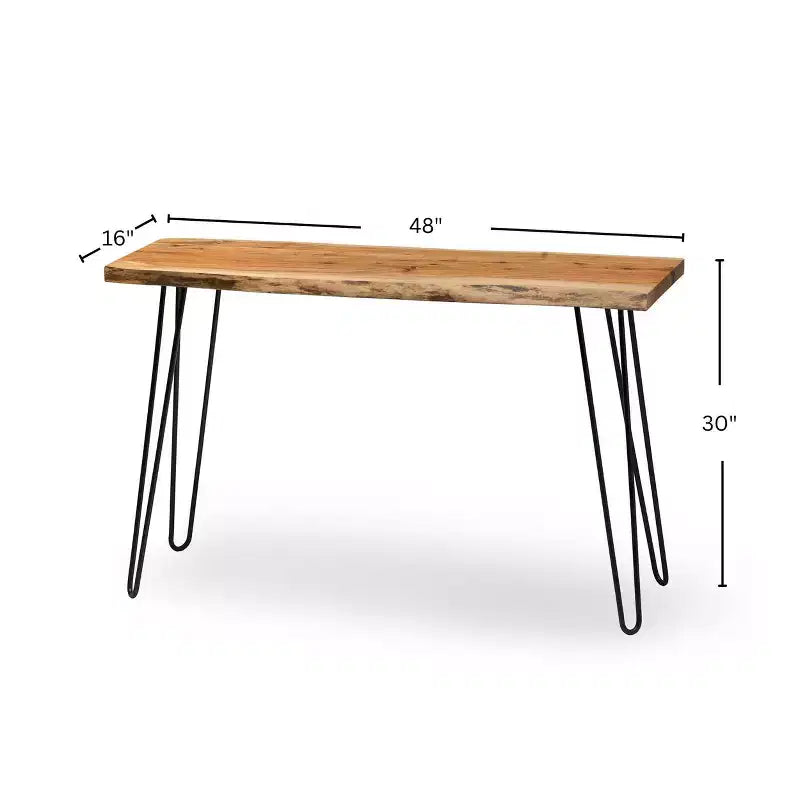 Consolle Tavolo Porta TV Alaterre Furniture Hairpin Naturale Marrone Bordo Vivo in Metallo e Legno