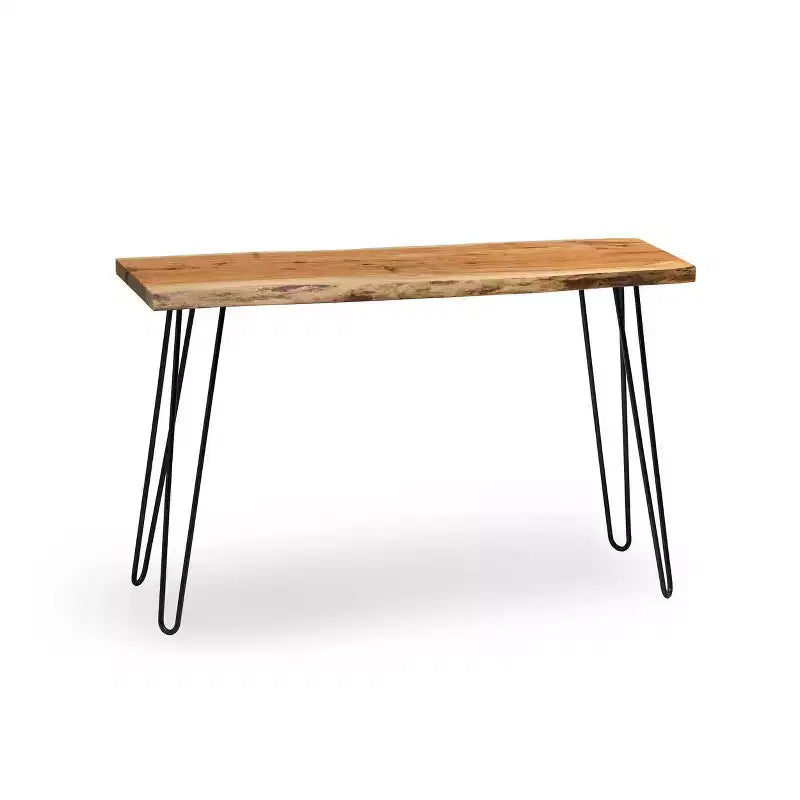 Consolle Tavolo Porta TV Alaterre Furniture Hairpin Naturale Marrone Bordo Vivo in Metallo e Legno