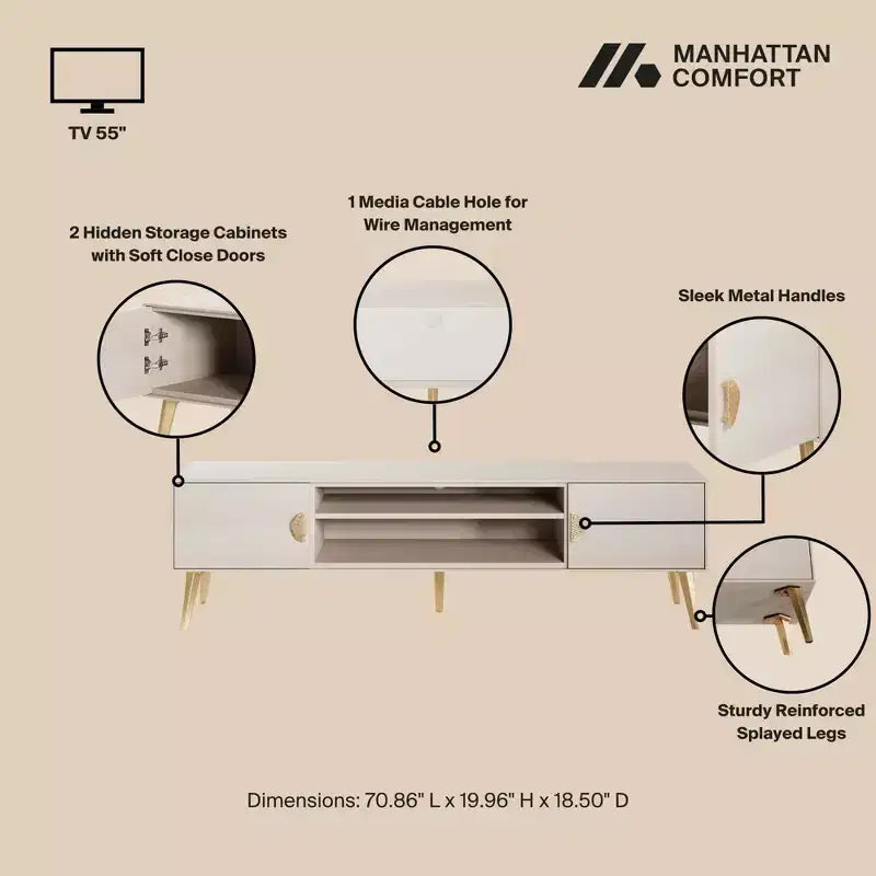 Manhattan Comfort Haley Porta TV 70.9" per TV fino a 55" Bianco