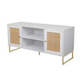 47" Mina Rattan and Wood 2 Door TV Cabinet for TVs up to 59" White/Gold - Nathan James: Boho-Chic Entertainment Center