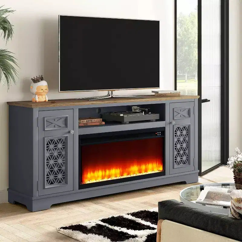 Mobile TV Festivo Farmhouse da 70" per TV fino a 80" con camino, Grigio