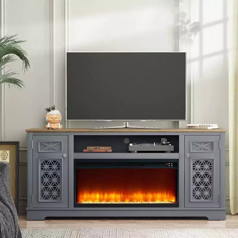 Mobile TV Festivo Farmhouse da 70" per TV fino a 80" con camino, Grigio